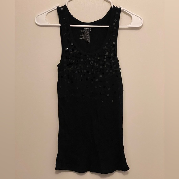Black Old Navy Ribbed Tank Top With Half Bib of Sequins, Size M - Picture 1 of 4